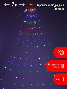 Б0047966 ENIN -2NM ЭРА Гирлянда LED  Дождик 10 нитей  2 метра мультиколор 220V (60/1440)  - фотография 2