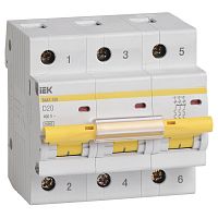 MVA40-3-020-D Автоматический выключатель IEK ВА47-100 3P 20А (D) 10кА, MVA40-3-020-D