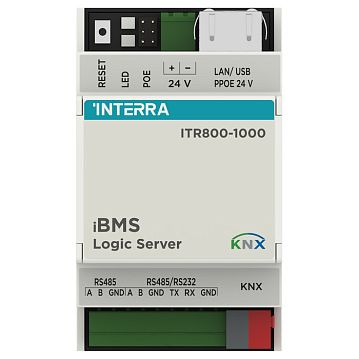 ITR800-1000 iBMS Сервер интеграции и автоматизации, логический контроллер. Работа с протоколами KNX, Modbus, BACnet, TCP/IP. Встроенные интерфейсы KNX-TP, RS-485, RS-485/RS-232, Ethernet, питание 24В или PoE, на DIN рейку, 3ТЕ