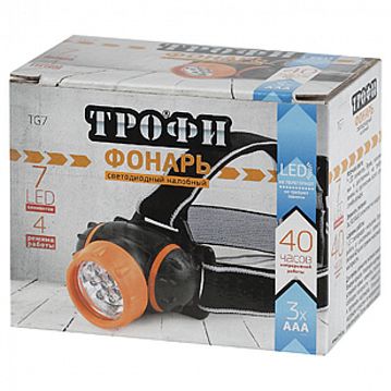 Б0002227 Фонарь налобный светодиодный Трофи TG7 на батарейках мощный яркий 4 режима оранжево-черный  - фотография 3