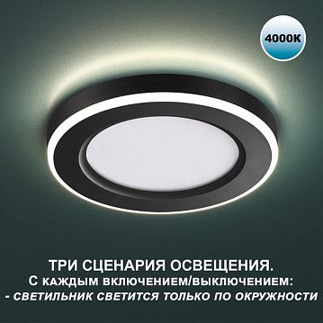 359015 359015 SPOT NT23 черный Светильник встраиваемый светодиодный (три сценария работы) IP20 LED 4000К 12W+4W 100-265V 1120Лм SPAN  - фотография 5