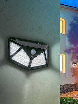 Б0045270 ERAFS100-04 ЭРА Фасадный светильник с датч. движ. и 4-мя плоск. освещ., на солн. бат.100 LED,300 lm (25/100/800)  - фотография 2