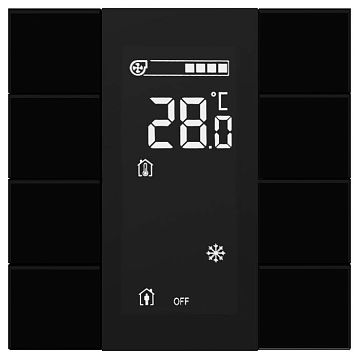 ITR340-3831 Выключатель / комнатный контроллер с ЖК-дисплеем iSwitch+ 8-кнопочный, встроенные датчики температуры, влажности, освещенности, качества воздуха, LED индикация, 2 унив. входа, с BCU, материал плексигласс, цвет черный  - фотография 3