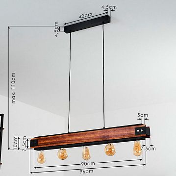 43468 43468 Подвес LAYHAM, 5х60W (E27), L960, B85, H1100, дерево, сталь, черный  - фотография 6