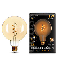 158802008 Лампа Gauss Filament G125 6W 360lm 2400К Е27 golden flexible LED 1/20