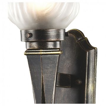 1803-1W Fackel уличный светильник D215*W160*H550, 1*E27*60W, IP44, excluded; каркас черного цвета с золочением, выдувной плафон белого матового цвета в форме пламени  - фотография 2