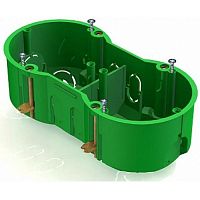 8810010 Коробка установочная 2-местная 141х70х45мм для скрытого монтажа в полых стенах (с саморезами, с металлическими зажимами) зеленая (CHINT)