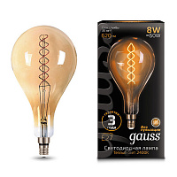 150802008 Лампа Gauss Filament А160 8W 620lm 2400К Е27 golden flexible LED 1/6