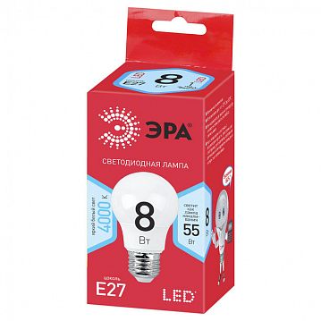 Б0052382 Лампочка светодиодная ЭРА RED LINE LED A55-8W-840-E27 R Е27 / E27 8Вт груша нейтральный белый свет  - фотография 2