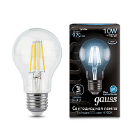 102802210 Лампа Gauss Filament А60 10W 970lm 4100К Е27 LED 1/10/40