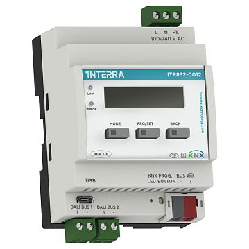 ITR832-0012 Шлюз KNX/DALI Gateway with Ethernet (2x64 DALI), до 128 балластов(2х64)/ 16 групп, Tunable White, до 16 сцен, контроль ошибок, ЖК дисплей, 1x USB Port, ручное управление, питание 230В~, на DIN рейку  - фотография 3