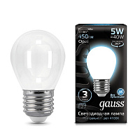 105202205 Лампа Gauss Filament Шар 5W 450lm 4100К Е27 milky LED 1/10/50