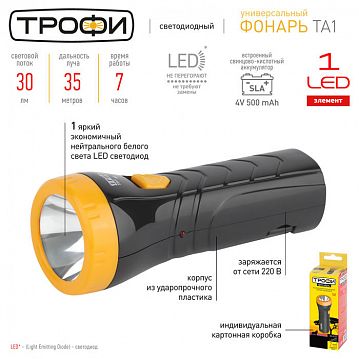 Б0005797 Светодиодный фонарь Трофи TA1 ручной аккумуляторный прямая подзарядка  - фотография 4