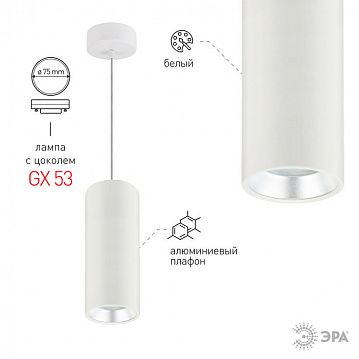 Б0048543 PL12 GX53 WH/SL Подсветка ЭРА Подвесной светильник под лампу GX53, алюминий, цвет белый+серебро (18/  - фотография 3