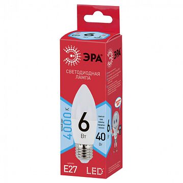 Б0020621 Лампочка светодиодная ЭРА RED LINE ECO LED B35-6W-840-E27 E27 / Е27 6Вт свеча нейтральный белый свет  - фотография 2