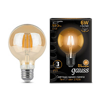 105802006 Лампа Gauss Filament G95 6W 550lm 2400К Е27 golden LED 1/20
