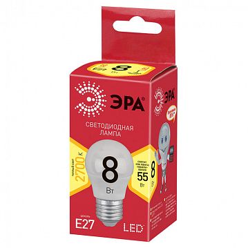 Б0030024 Лампочка светодиодная ЭРА RED LINE ECO LED P45-8W-827-E2 E27 / Е27 8Вт шар теплый белый свет  - фотография 3