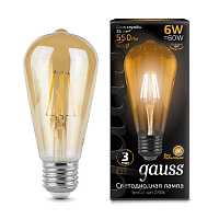 102802006 Лампа Gauss Filament ST64 6W 550lm 2400К E27 golden LED 1/10/40