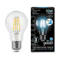 102802210-S Лампа Gauss Filament А60 10W 970lm 4100К Е27 шаг. диммирование LED 1/10/40