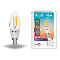 1250112 Лампа Gauss Smart Home Filament С35 4,5W 495lm 2000-6500К E14 изм.цвет.темп.+дим. LED 1/10/40