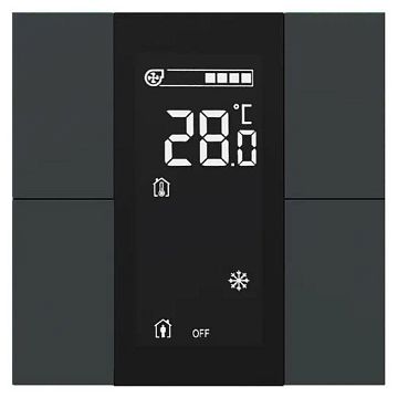 ITR340-3404 Выключатель / комнатный контроллер с ЖК-дисплеем iSwitch+ 4-кнопочный, встроенные датчики температуры, влажности, освещенности, качества воздуха, LED индикация, 2 унив. входа, с BCU, материал пластик, цвет антрацит (серый) матовый  - фотография 2