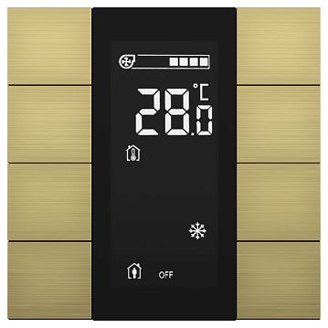 ITR340-3813 Выключатель / комнатный контроллер с ЖК-дисплеем iSwitch+ 8-кнопочный, встроенные датчики температуры, влажности, освещенности, качества воздуха, LED индикация, 2 унив. входа, с BCU, материал анодированный алюминий, шлифованный, цвет золото  - фотография 3