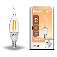 1260112 Лампа Gauss Smart Home Filament СF35 4,5W 495lm 2700К E14 диммируемая LED 1/10/40