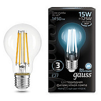 102902215 Лампа Gauss Filament А60 15W 1450lm 4100К Е27 LED 1/10/40