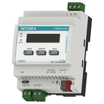 ITR832-0012 Шлюз KNX/DALI Gateway with Ethernet (2x64 DALI), до 128 балластов(2х64)/ 16 групп, Tunable White, до 16 сцен, контроль ошибок, ЖК дисплей, 1x USB Port, ручное управление, питание 230В~, на DIN рейку  - фотография 2