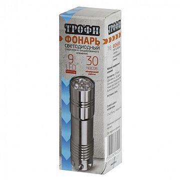 Б0016864 Светодиодный фонарь Трофи TM9-BL ручной на батарейках алюминиевый  - фотография 4