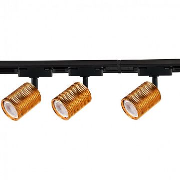 4020-3U Imago потолочный светильник L2010*W60*H152, 3*GU10LED*10W, IP20, excluded; каркас цвета золота, в комплект трековой системы входят: 3 спота, шинопровод (2х1м) и коннектор, угол поворота до 170°, лампу GU10 можно менять  - фотография 2