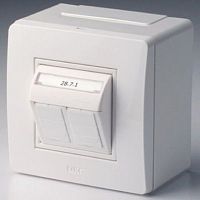 10656 Коробка в сборе с 2 розетками RJ45, кат.5е  (телефон / компьютер), белая (упак. 14шт)