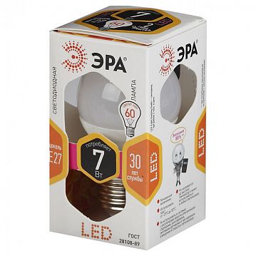 Б0020550 Лампочка светодиодная ЭРА STD LED P45-7W-827-E27 E27 / Е27 7Вт шар теплый белый свет  - фотография 2