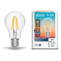 1220112 Лампа Gauss Smart Home Filament А60 6,5W 806lm 2000-6500К E27 изм.цвет.темп.+дим. LED 1/10/40