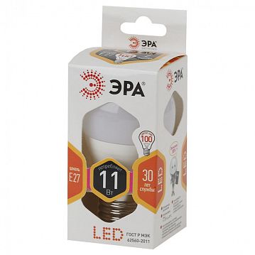 Б0032987 Лампочка светодиодная ЭРА STD LED P45-11W-827-E27 E27 / Е27 11Вт шар теплый белый свет  - фотография 3