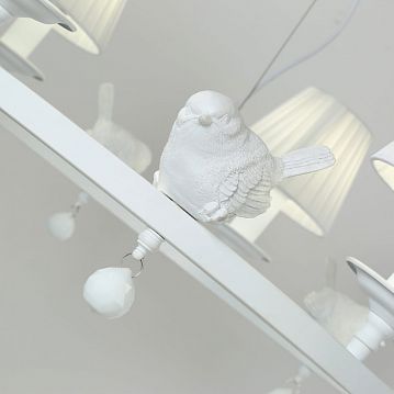 1705-6P Vogel подвесная люстра D770*H300/1300, 6*E14*40W, excluded; арматура белого цвета, подвески из белого гипса, тканевые абажуры из белой шелковой ленты, 1705-6P  - фотография 4
