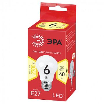 Б0028008 Лампочка светодиодная ЭРА RED LINE ECO LED A55-6W-827-E27 E27 / Е27 6Вт груша теплый белый свет  - фотография 4