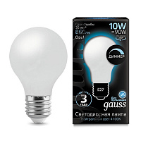 102202210-D Лампа Gauss Filament А60 10W 860lm 4100К Е27 milky диммируемая LED 1/10/40