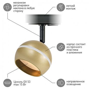 Б0054157 Трековый светильник однофазный ЭРА TR47 - GX53 MG под лампу GX53 матовое золото  - фотография 6