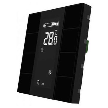 ITR340-1831 Выключатель / комнатный контроллер с ЖК-дисплеем iSwitch+ 8-кнопочный, встроенные датчики температуры, влажности, освещенности, LED индикация, 2 унив. входа, с BCU, материал плексигласс, цвет черный  - фотография 2