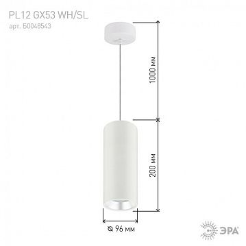 Б0048543 PL12 GX53 WH/SL Подсветка ЭРА Подвесной светильник под лампу GX53, алюминий, цвет белый+серебро (18/  - фотография 4