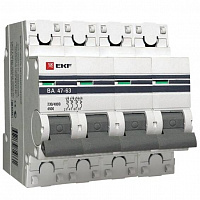 mcb4763-4-01D-pro Автоматический выключатель EKF PROxima 4P 1А (D) 4.5кА, mcb4763-4-01D-pro