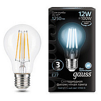 102902212 Лампа Gauss Filament А60 12W 1250lm 4100К Е27 LED 1/10/40