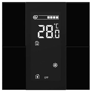 ITR340-3831 Выключатель / комнатный контроллер с ЖК-дисплеем iSwitch+ 8-кнопочный, встроенные датчики температуры, влажности, освещенности, качества воздуха, LED индикация, 2 унив. входа, с BCU, материал плексигласс, цвет черный  - фотография 2
